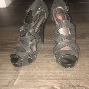 Black/charcoal glitter platform heels